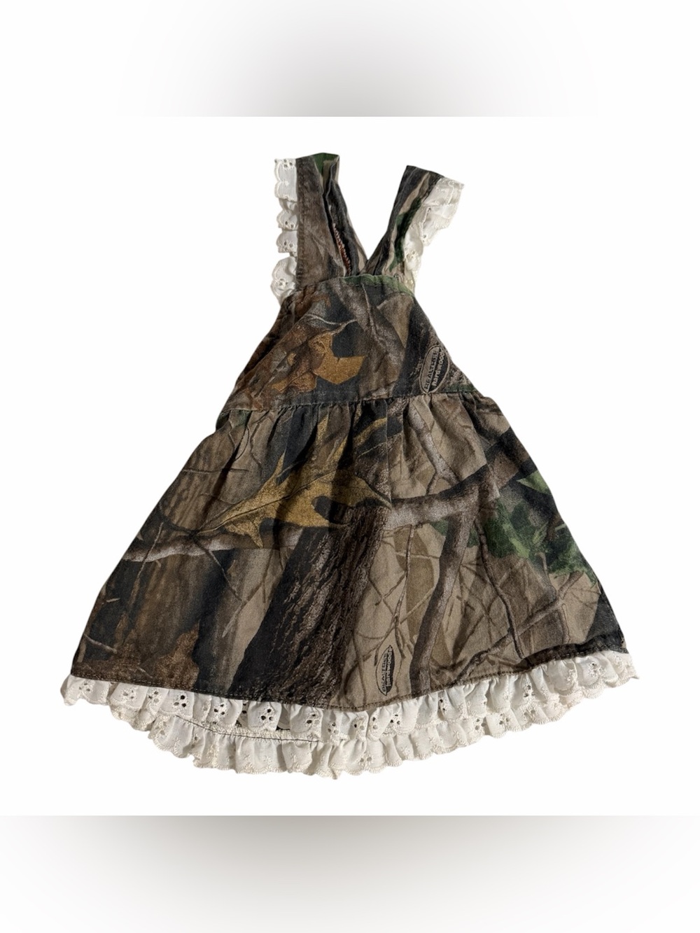VTG J. Tuohy’s Realtree Camo Eyelet Lace Pinafore Dress Baby Girl 9 Month